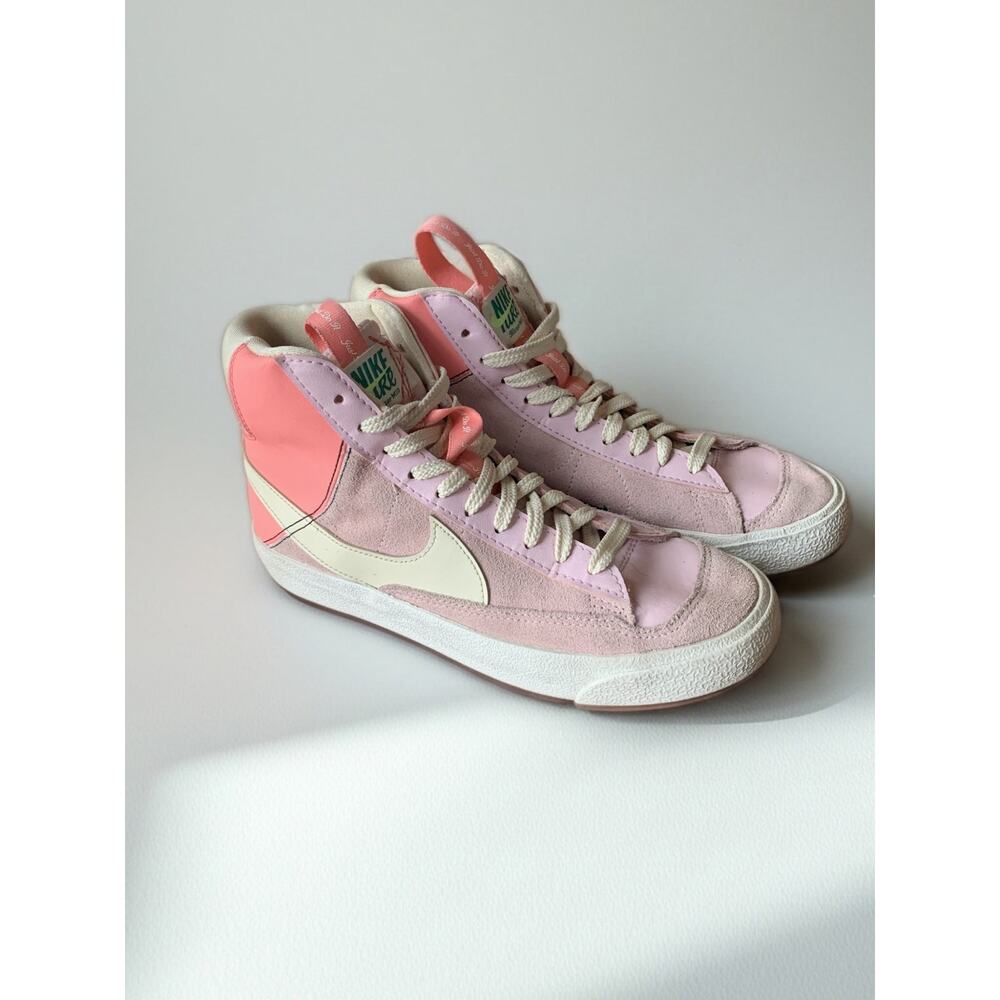 Nike Blazer Mid 77 Future GS 5Y/6.5 Women’s Pink Coral Suede Green Swoosh